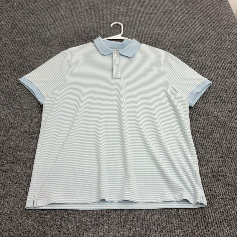 J Crew Polo Shirt Mens L Blue Cotton Blend Striped Flex Pique Untucked Casual